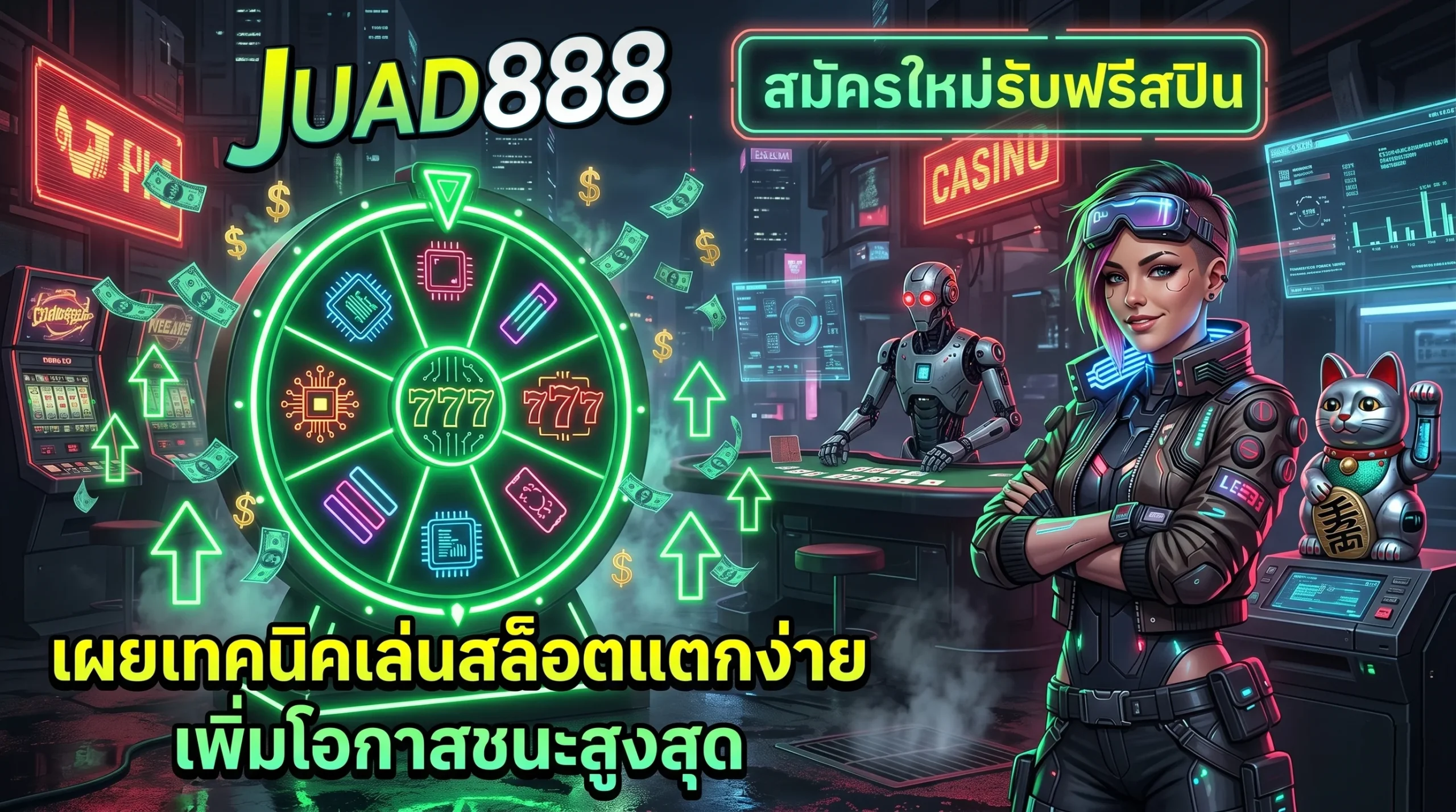 ตัวละครผู้หญิงเผยเทคนิคเล่นสล็อต ให้แตกง่าย บนเว็บ JUAD888